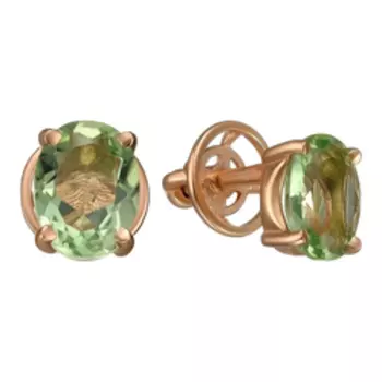 Серебряные серьги-пусеты с празиолитовым кварцем