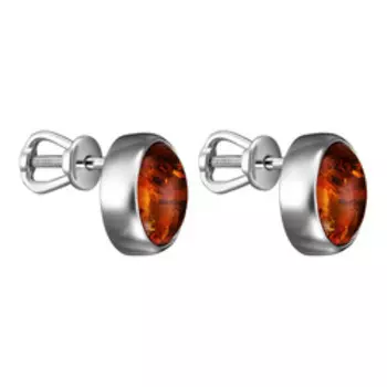 Серебряные серьги-пусеты с янтарем
