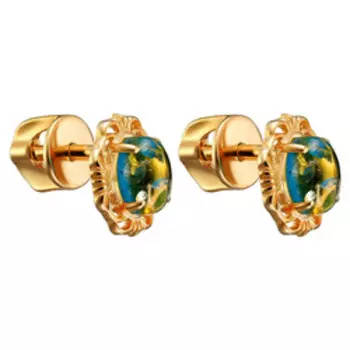 Серебряные серьги-пусеты с янтарем