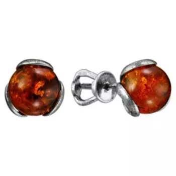 Серебряные серьги-пусеты с янтарем