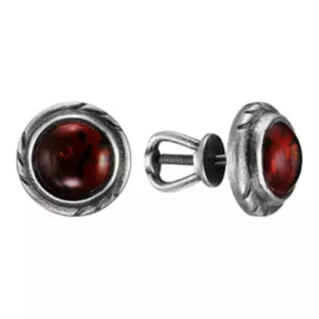 Серебряные серьги-пусеты с янтарем