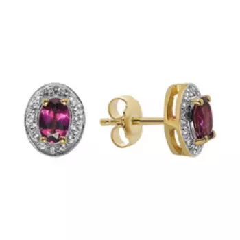 Серебряные серьги-пусеты с родолитами и белыми топазами