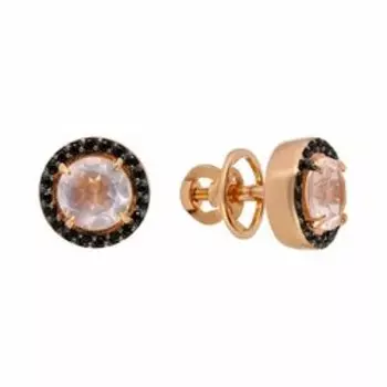 Серебряные серьги-пусеты с розовым кварцем и шпинелью