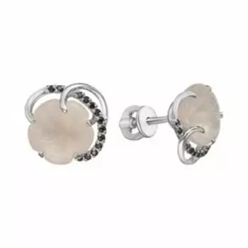 Серебряные серьги-пусеты с розовым кварцем и шпинелью