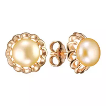 Серебряные серьги-пусеты с розовым жемчугом "Цветы"