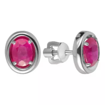 Серебряные серьги-пусеты с рубинами