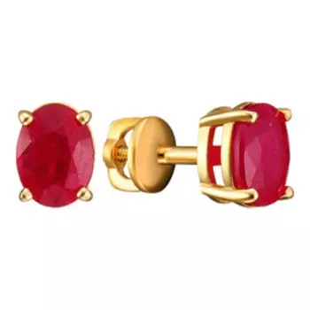 Серебряные серьги-пусеты с рубинами