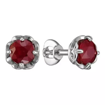 Серебряные серьги-пусеты с рубинами