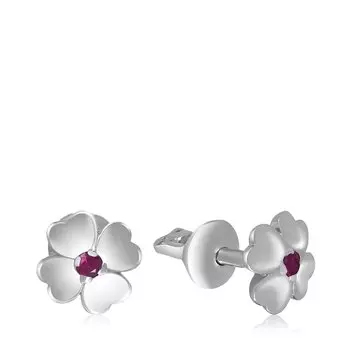 Серебряные серьги-пусеты с рубинами