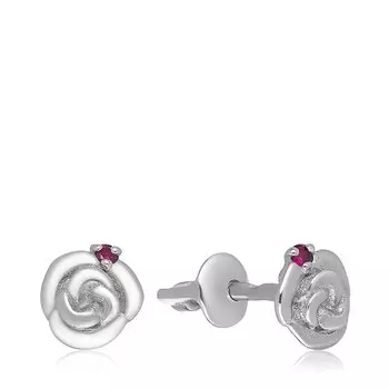 Серебряные серьги-пусеты с рубинами