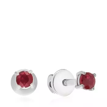 Серебряные серьги-пусеты с рубинами