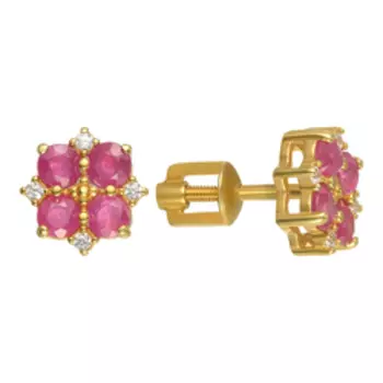 Серебряные серьги-пусеты с рубинами и фианитами