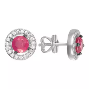 Серебряные серьги-пусеты с рубинами и фианитами