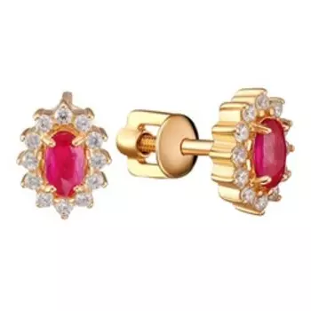 Серебряные серьги-пусеты с рубинами и фианитами