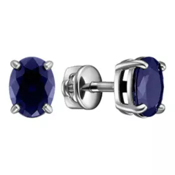 Серебряные серьги-пусеты с сапфирами