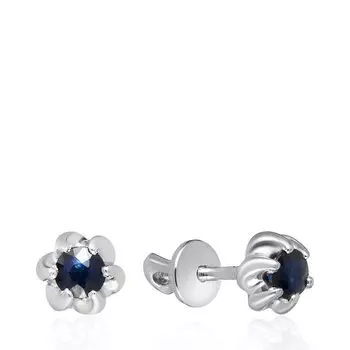 Серебряные серьги-пусеты с сапфирами