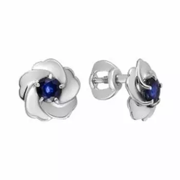 Серебряные серьги-пусеты с сапфирами "Цветы"
