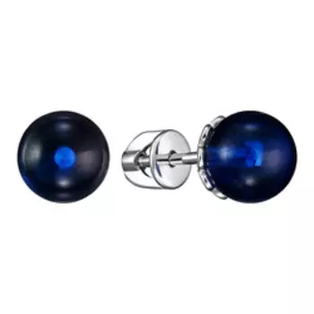 Серебряные серьги-пусеты с синим янтарем