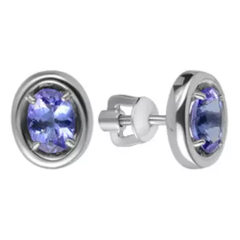 Серебряные серьги-пусеты с танзанитами