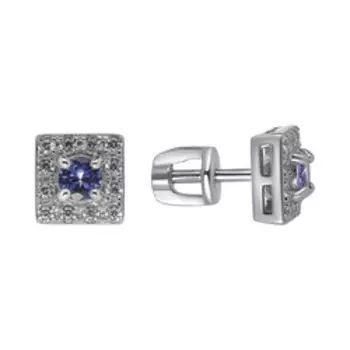 Серебряные серьги-пусеты с танзанитами и фианитами