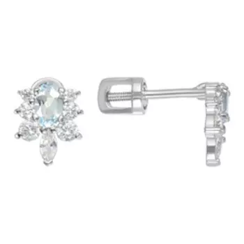 Серебряные серьги-пусеты с топазами и фианитами