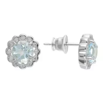 Серебряные серьги-пусеты с топазами Sky Blue и фианитами