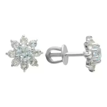 Серебряные серьги-пусеты с топазами "Снежинки"