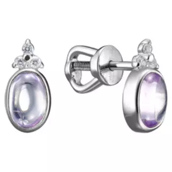 Серебряные серьги-пусеты с ювелирным стеклом и фианитами