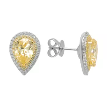 Серебряные серьги-пусеты с желтым и бесцветным кубическим цирконием