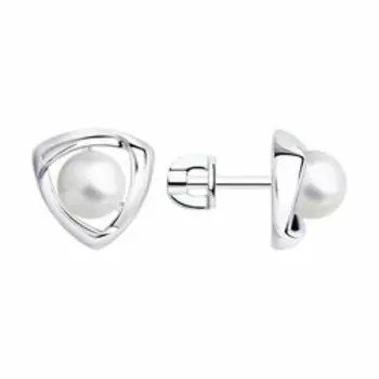 Серебряные серьги-пусеты с жемчугом