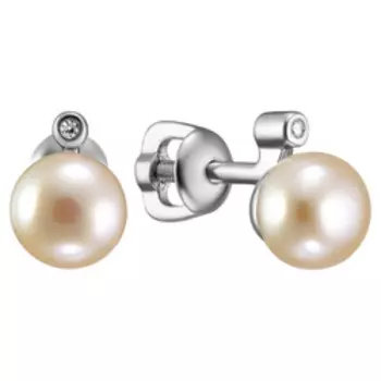 Серебряные серьги-пусеты с жемчугом и бриллиантами