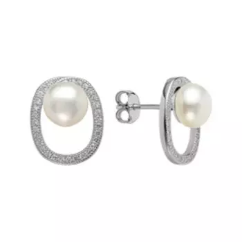 Серебряные серьги-пусеты с жемугом и кубическим цирконием