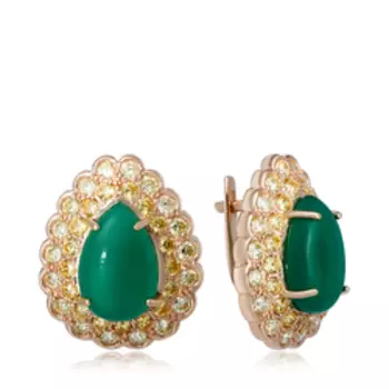 Серебряные серьги с агатом и фианитами