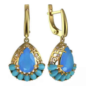 Серебряные серьги с агатами, бирюзой и фианитами