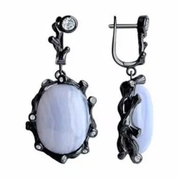 Серебряные серьги с агатами и фианитами