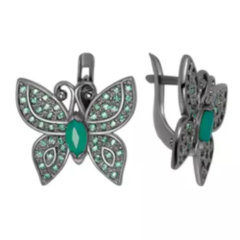Серебряные серьги с агатами и фианитами "Бабочки"