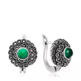 Серебряные серьги с агатами и марказитами