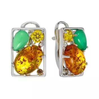 Серебряные серьги с агатами и янтарем