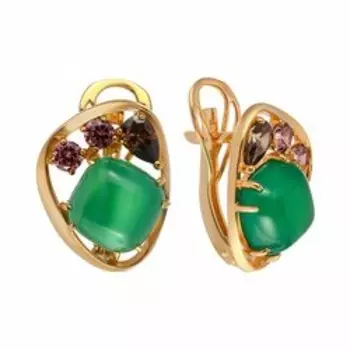 Серебряные серьги с агатом и фианитами