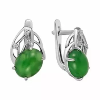 Серебряные серьги с агатом и фианитами