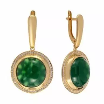 Серебряные серьги с агатом и фианитами