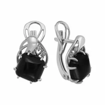 Серебряные серьги с агатом и фианитами