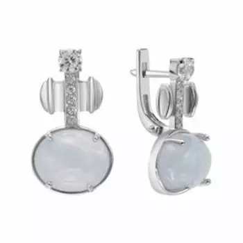 Серебряные серьги с агатом и фианитами