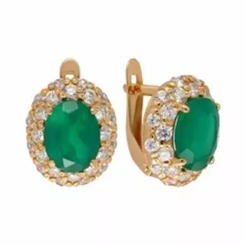 Серебряные серьги с агатом и фианитами