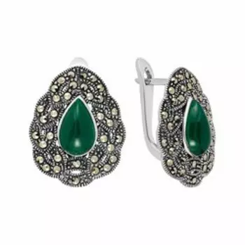 Серебряные серьги с агатом и марказитом