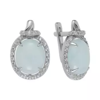 Серебряные серьги с аквамаринами и фианитами