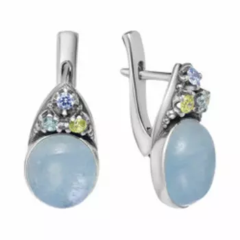 Серебряные серьги с аквамаринами и фианитами