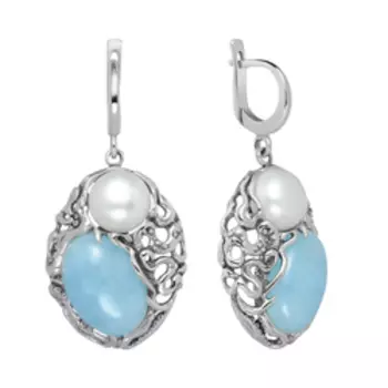 Серебряные серьги с аквамаринами и жемчугом
