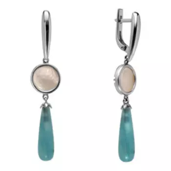 Серебряные серьги с аквамарином и белым перламутром