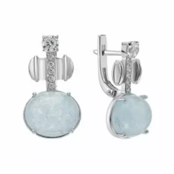 Серебряные серьги с аквамарином и фианитами